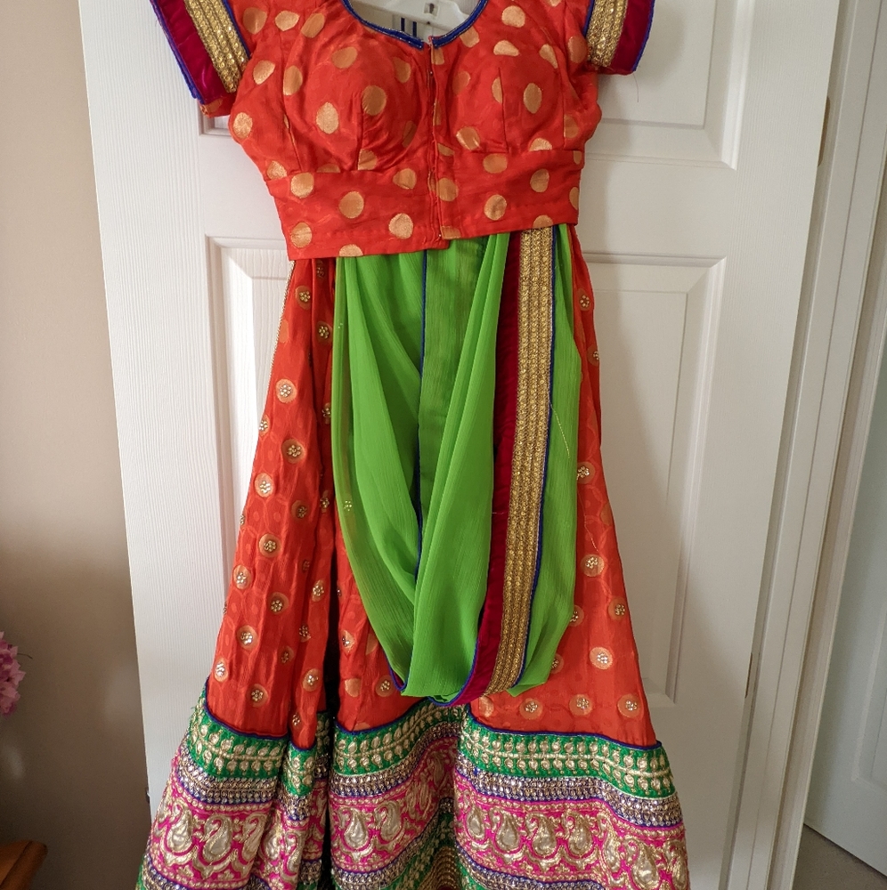 Multicolor orange lengha